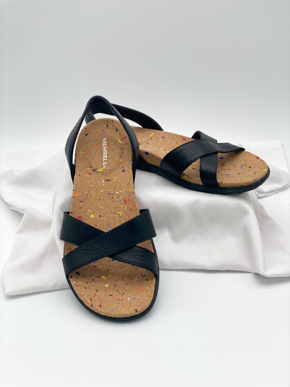 Merrell Napa Valley Sling Sandals Black Leather Cork Footbed Women’s 11